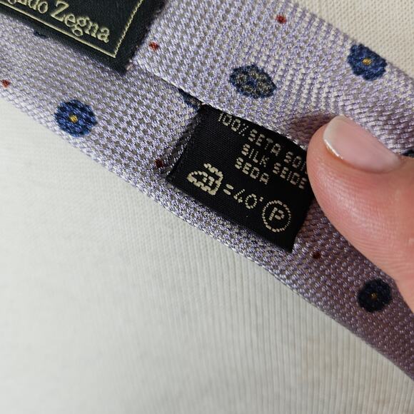 Ermenegildo Zegna Purple Lilac Floral Motif Silk Tie - Picture 7 of 9